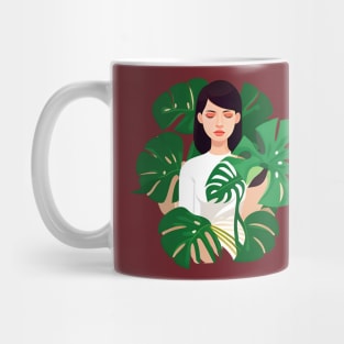 woman plants monstera cute and green leaf Mug